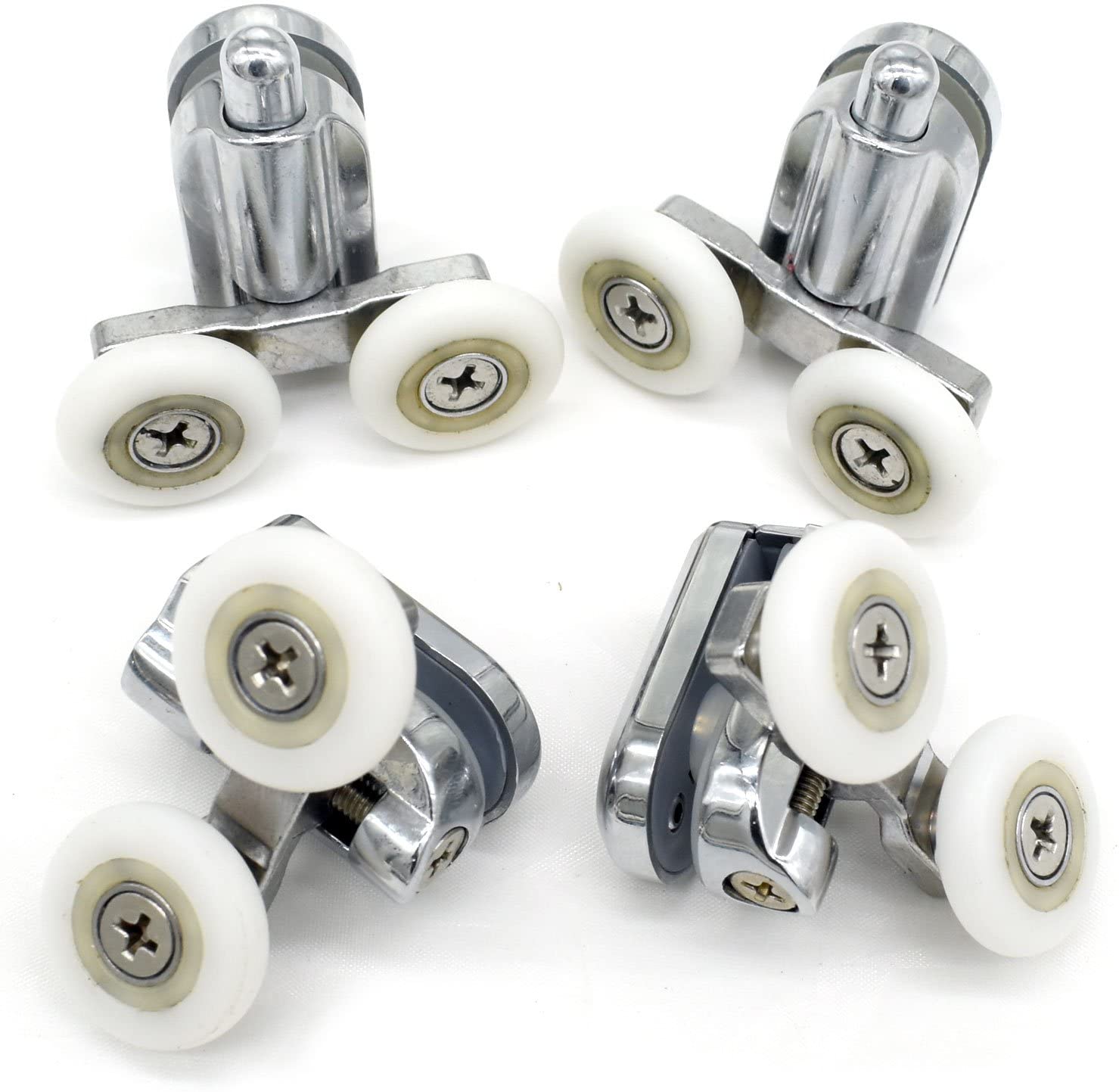 Shower Door Fixing Pulleys in Chrome - 2x Top & 2x Bottom - Fits Glass 4-6mm (25mm)