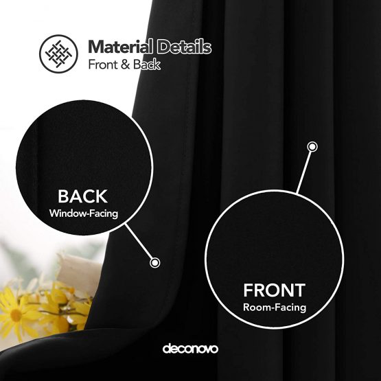 Deconovo Blackout Curtain Material Curtain Eyelet Blackout Thermal Insulated Ring Top Curtain for Bedroom 52"x 63" Black 1 PANEL - Image 3