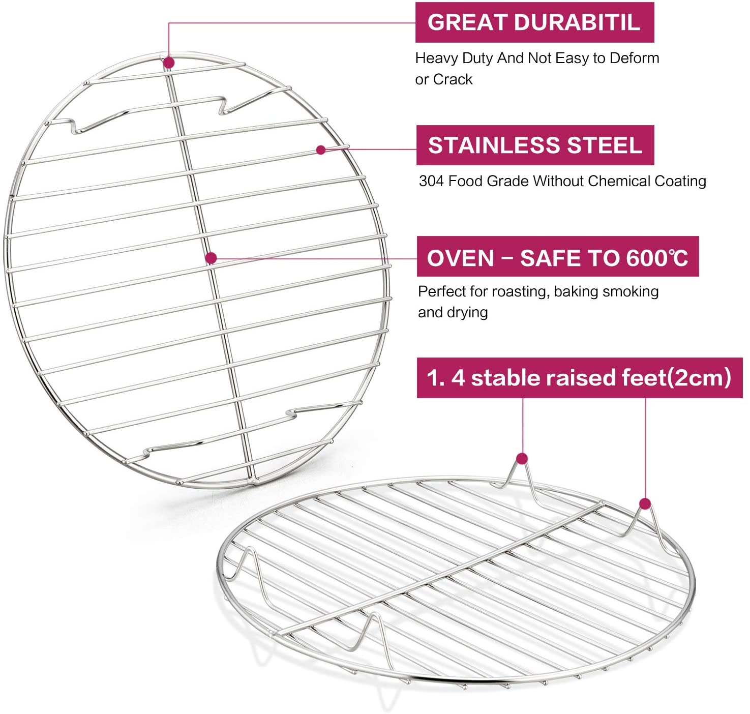 HaWare Cooling Rack Set of 2, 100% Stainless Steel Baking Thick Wire Rack for Cooling/Steaming/Protecting - Image 2