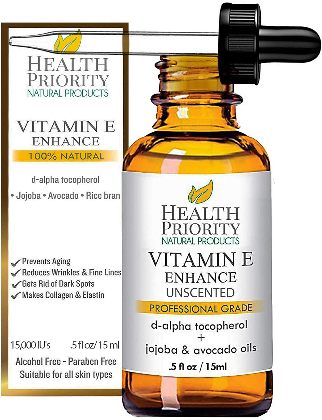 100% Natural & Organic Vitamin E Oil For Your Face & Skin, Unscented, 15,000/30,000 IU