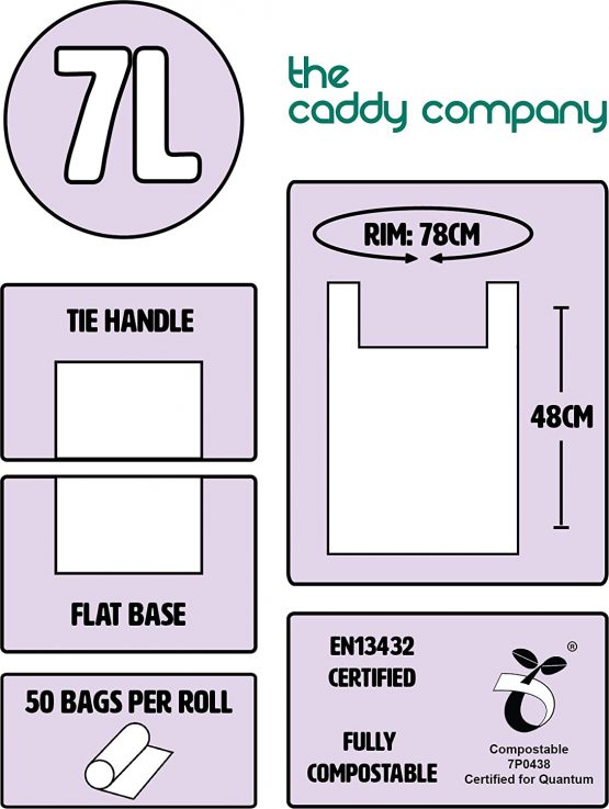 The Caddy Company 7 Litre Tie Handle Compostable Kitchen Caddy Liners, 100 Bags - Image 2