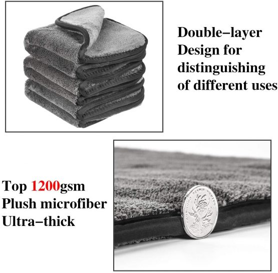 GTF Microfibre Car Cleaning Cloths, Upgraded 1200gsm Ultra-Thick Car Drying Towel Microfiber Cloth for Car and Home Polishing Washing and Detailing 16'' x 16''(3 pack) - Image 3