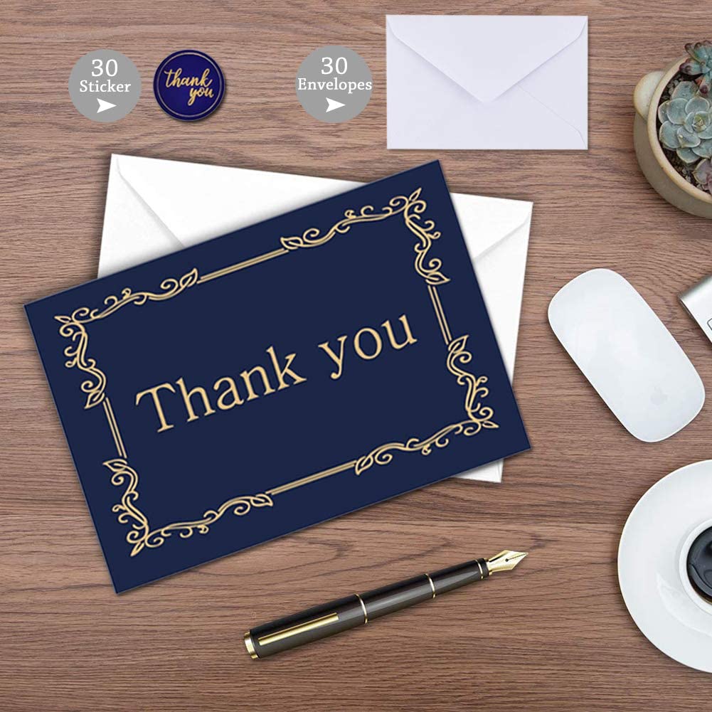 30 Pack Thank You Cards Pack, Leaf Thank You Cards with Stickers and