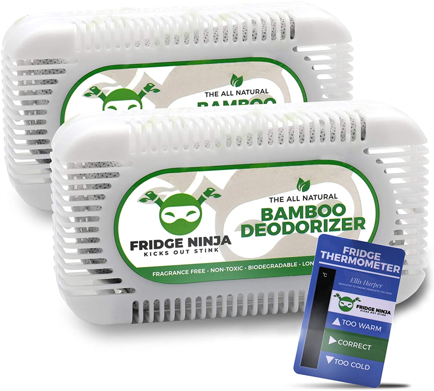 Fridge Ninja Fridge Deodoriser and Freshener, Natural & Unscented Activated Charcoal, Lasts Up to 12 Months, Odour Eliminator