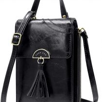 REETEE Crossbody Cell Phone Bag PU Leather Small Cross Body Shoulder Bag Mini Womens Wallet Purse Bag with Adjustable Shoulder Strap and Multi-Pocket Handbag (black)