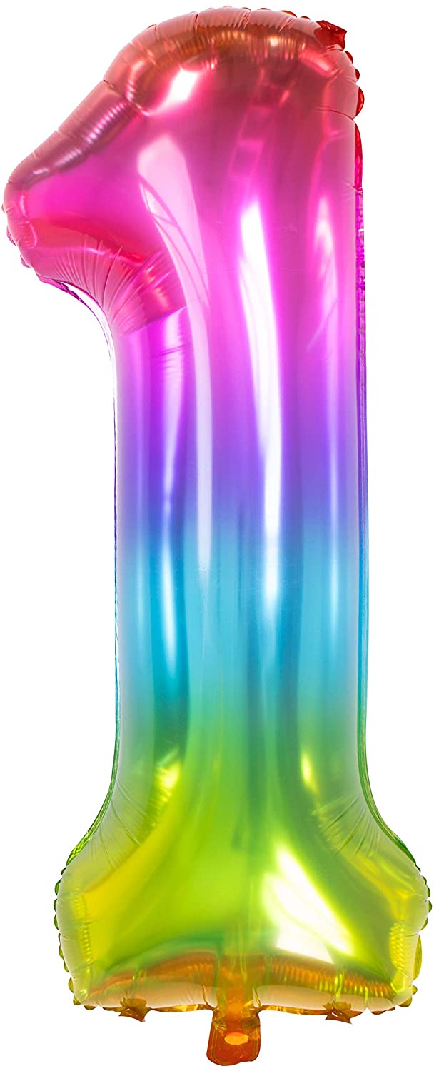 Folat 63241 Zahl Foil Balloon Yummy Gummy Rainbow Number 1, Multi Colors, 86cm
