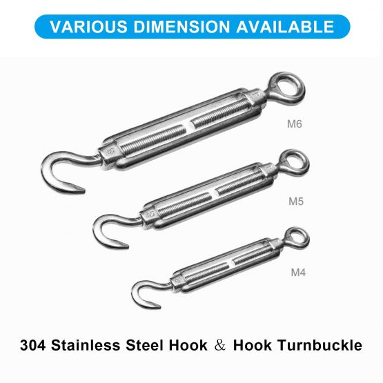 M4/M5/M6 Turnbuckle 304 Stainless Steel Hook & Eye Turnbuckle Light Duty Wire Rope Tension (M4) - Image 4