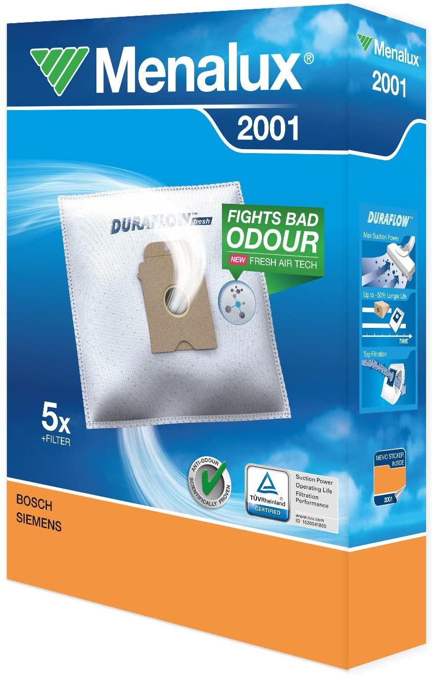 Menalux Duraflow 2001 5x Vacuum Cleaner Bags for Siemens / VS 01, White, 1 - Pack