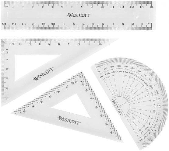 Westcott 10303 00 Maths Set 4 Pieces Plastic Transparent