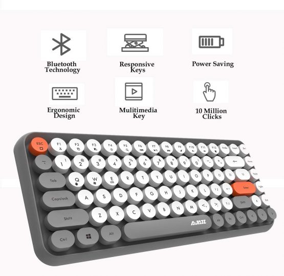 Bluetooth 5.0 Wireless Keyboard, Compact 84 keys Lightweight Keyboard, Silent Purple Office Keyboard,Retro Style,Matte Texture,Typewriter Design,Compatible with iPad, PC, Laptop, Phone (Gray) - Image 2