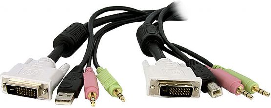StarTech 15 feet 4-In-1 USB Dual Link DVI-D KVM Switch Cable with Audio and Microphone