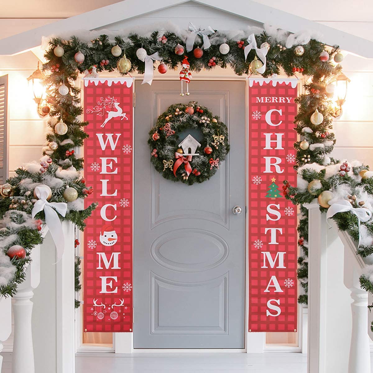 VOSAREA Welcome Christmas Banner, Christmas Decorations Outdoor Indoor Merry Christmas Porch 