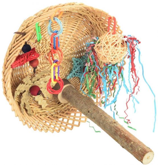 Parrot Essentials Busy Birdie Parrot Perch and Toy Playstation - Colourful Parrot Toy Activity - Encourages Mental, Physical Exercise - Non-Toxic Bird Toys for Budgie, Conure, Macaw, Other Pet Birds