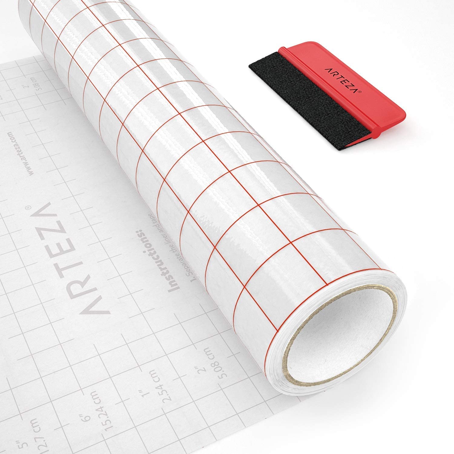 ARTEZA Ultra Clear Transfer Tape Paper with Grid & Squeegee, 12 Inch Wide x 12 Foot Long Roll - Image 2