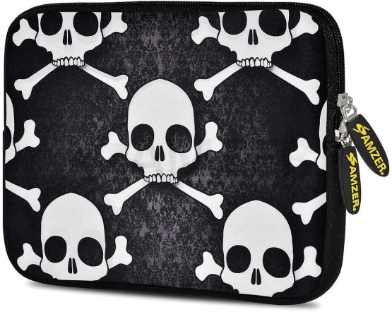 Amzer Skull Cross Bones Design Neoprene Soft Sleeve for Up to 10.5 inch Tablet