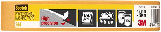 3M Masking Tape 244 High Precision, medium tack, UV stable, indoors & outdoors, 18 mm x 50 m - Image 2