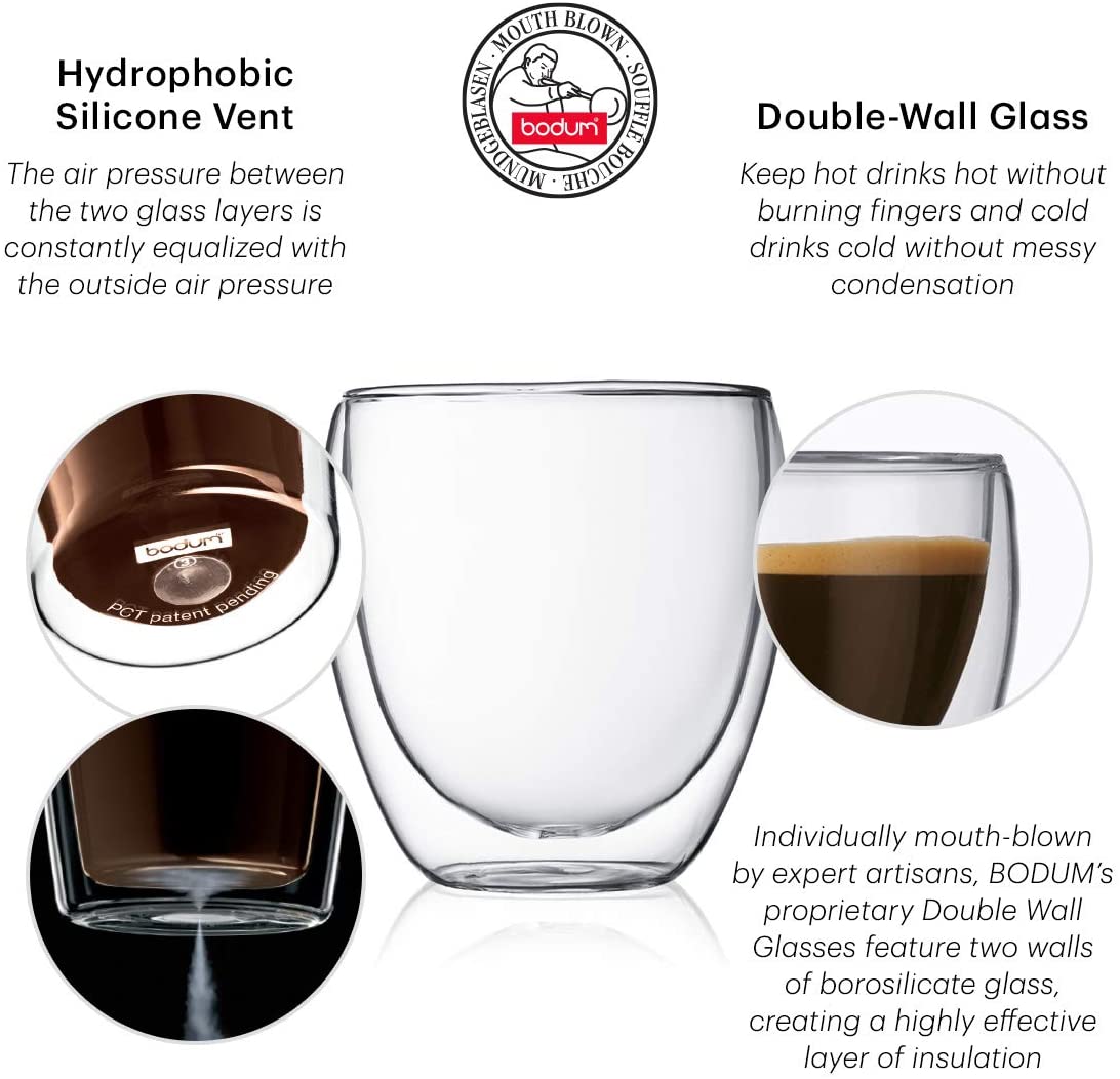 Bodum Pavina Double Wall Glass, 12 oz - 2 count