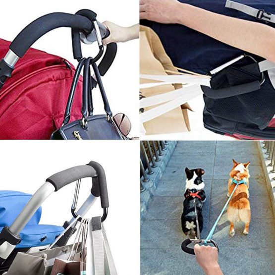 GTIWUNG 2 Pack Strong Pushchair Hook Clip, Large Baby Carriage Hook, Universal fit Mommy Clip D Shape Buggy Hook Baby Stroller Accessories for Hanging Diaper & Shopping Bags, 14x8cm, Black - Image 4