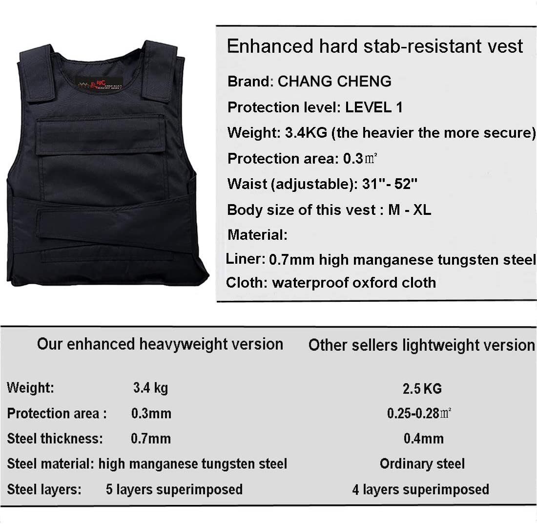 YD Body Anti Knife Stab Front and Back Proof Concealed Vest - Free Knife Proof Cut Resistant Work Gloves (Protection Vest), Black, M-XL - Image 2