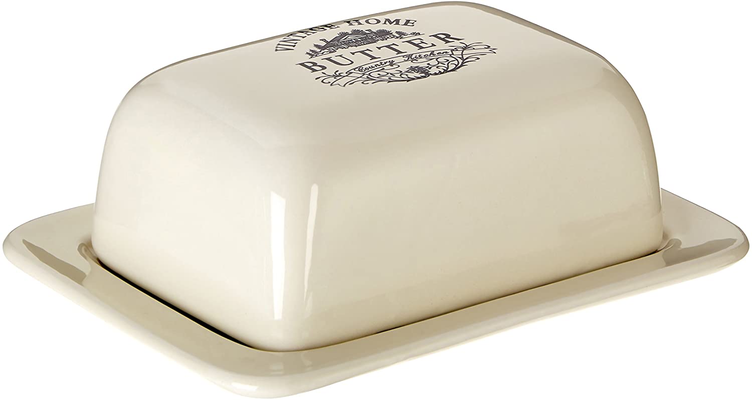 Premier Housewares Butter Dish With Lid Cream Ceramic Flutter Butter Engraved Butter Dishes With Lids Ceramic Butter Dish 16.8 cm x 12.6 cm x 8.8 cm - Image 4