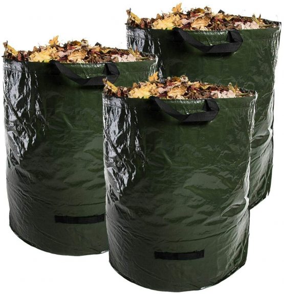 Invero Pack of 3 Heavy Duty Garden Reusable Waste Bags 120L Waterproof Refuse Sacks Ideal for Leaves, Grass Cuttings, Weeds & Other Waste (70 x 45cm)