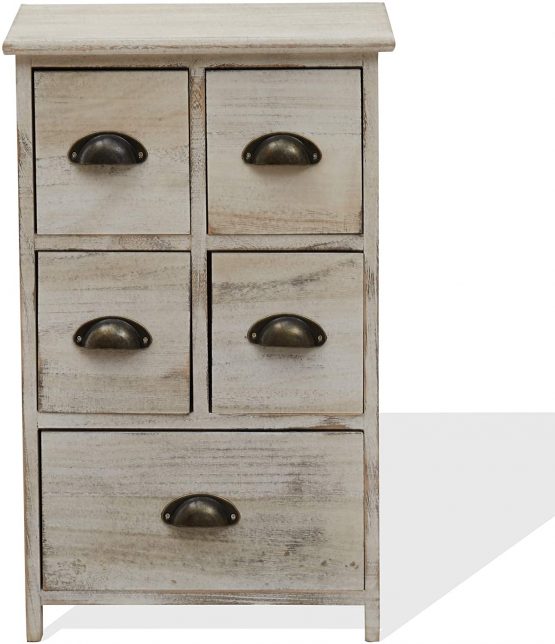 Rebecca Mobili Bedside Table Cabinet Wood shabby White 5 Drawers Bedroom - 66 x 40 x 30 cm (H x W x D) - Art. RE4106