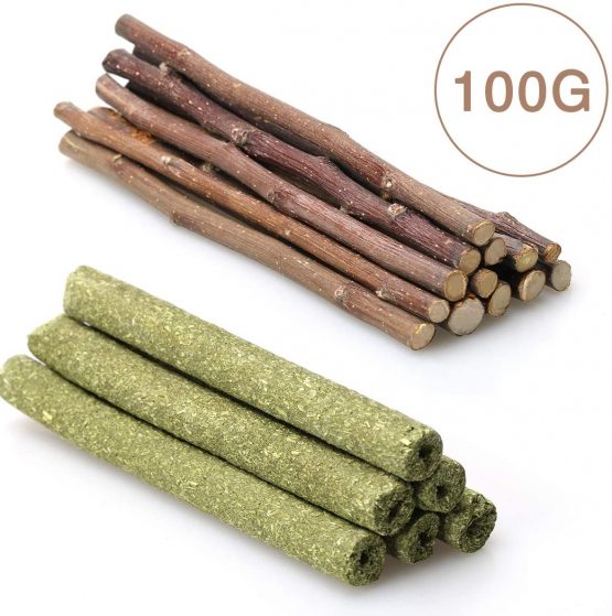 Hamster Chew Sticks Toys, 100% Natural 100g Apple Branch Timothy Sticks Pet Chew Toys, Suitable for Rabbits, Chinchillas, Guinea Pigs, Hamsters Teeth Chewing(100G)