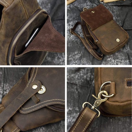 LUUFAN Men's Genuine Leather Sling Bag Chest Shoulder Backpack Crossbody Bag for Casual Sport Hiking Travel - Image 3