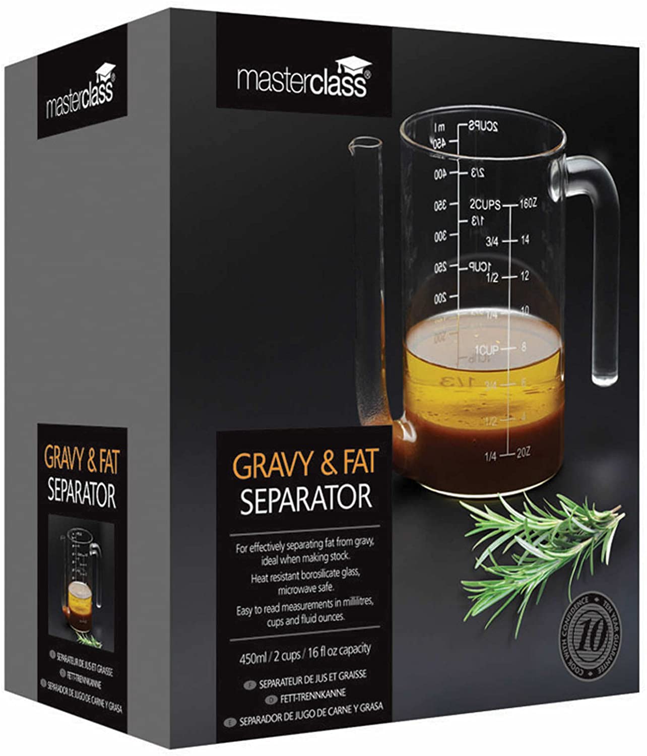 MasterClass Glass Gravy/Fat Separator Jug, 450ml / 2 cups / 16 fl oz capacity, 7.9 x 14.5 x 12.5 cm, Transparent - Image 2