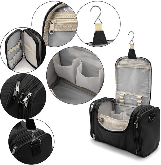 IGNPION Large Wash Bag Hanging Toiletry Bag Make Up Bag for Business Travel and Home Storage (Black) - Image 3