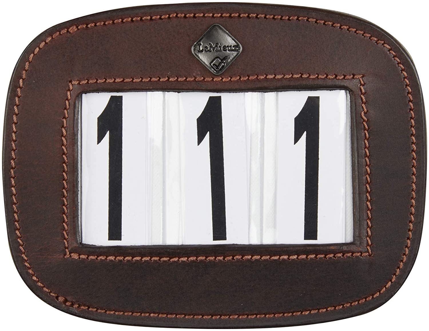 LeMieux Saddle Pad Number Holder in Brown - Durable Leather Material - Attaches Easily with a Strong Fixing Pin - One Size