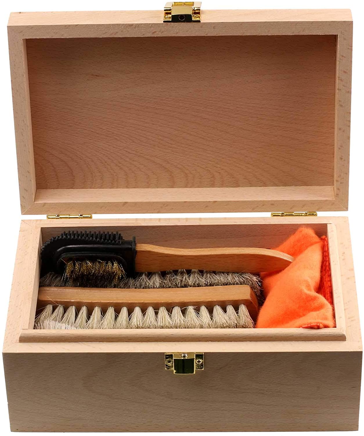 Cathcart Elliot Beech Wood Shoe Valet Box Shoe Care Kit with Horsehair Brushes, No Polish - Image 3