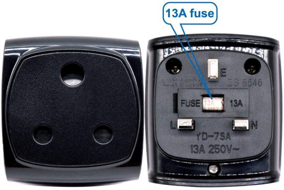 South Africa 3-pin Large Plug Type M Adapter Convert to 3-pin UK Socket, BS 8546 Approved, 13A Fuse with Safety Shutter (Pack of 3, Black) - Image 4