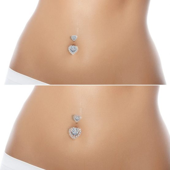 OUFER 316L Surgical Steel Belly Bars Double Heart Cubic Zirconia Belly Button Ring Navel Piercings Jewellery 14G (1.6mm) - Image 2