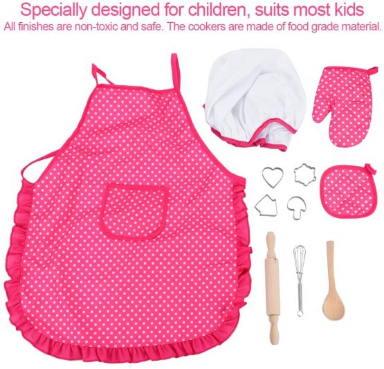 Children Chef Set, DIY Cooking Baking Suit Toys Set Pretend Play Clothes Apron Gloves Hat Cooker with Utensils for Girls Children's Day Gift - Image 3