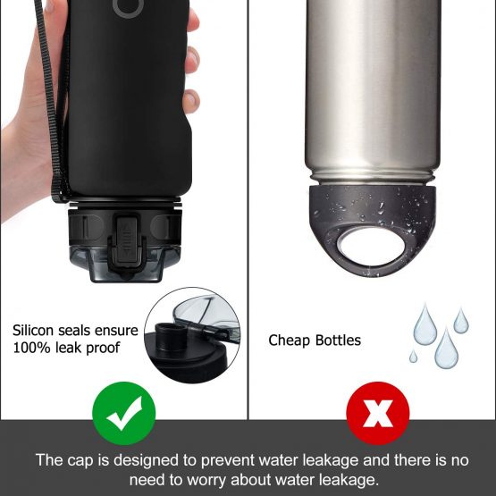 ADORIC Sports Water Bottle, BPA Free Tritan Non-Toxic Plastic Sport Water Cup, Durable Leak Proof Water Bottle with Filter, Flip Top, Black-1000ml - Image 4