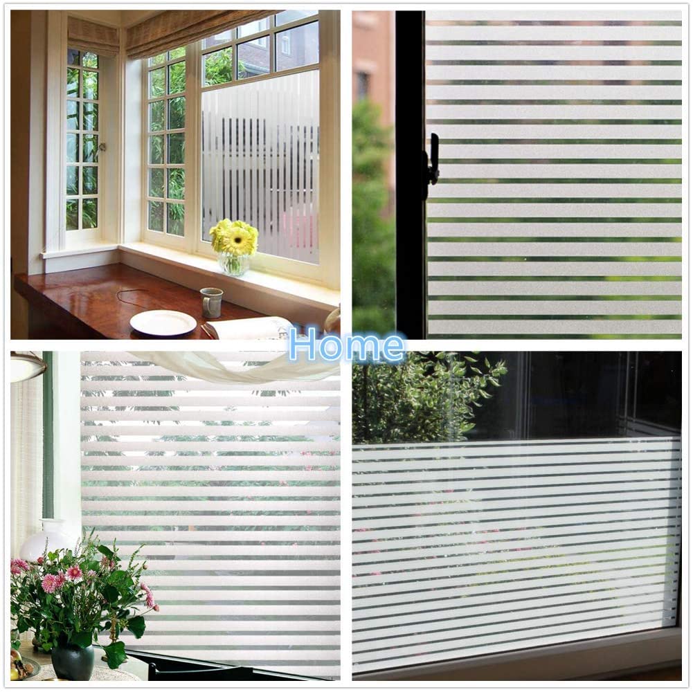 ConCus-T Window Film Privacy Cling Film Self Adhesive Frosted Window Sticker No Glue Film Stripe Vinyl Static Cling Door Window Transfers for Home Office 44.5 × 200cm - Image 3