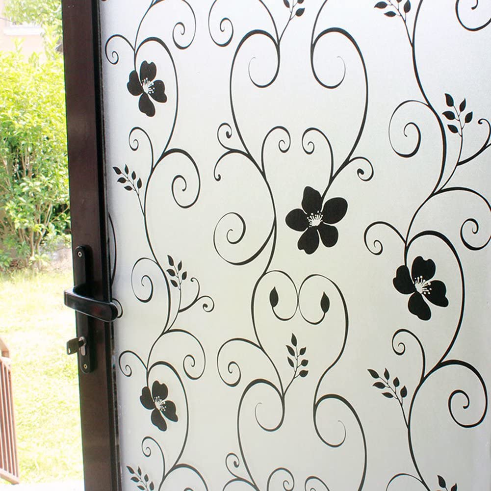 DUOFIRE Privacy Window Film Frosted Decorative Window Sticker Non Adhesive No-Glue Static Cling Glass Film Anti-UV Film (60cm X 200cm, DP014B)