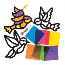 Baker Ross AW299 Bird Stained Glass Decoration Kits (Pack of 6) Spring Themed Crafts for Kids to Decorate and Display