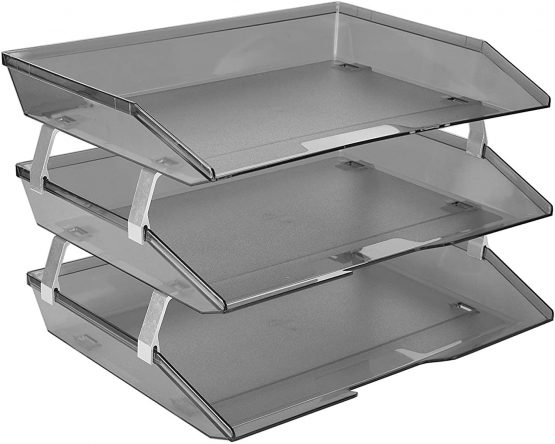 Acrimet Facility 3 Tier Letter Tray A4 Side Load Plastic Desktop File Organizer (Smoke Color)