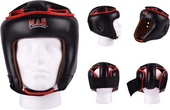 M.A.R International Ltd. Head Guard (For Training & Competition) - Kickboxing/Thai Boxing Guards, Rex Leather Moulded Foam Padding, Hook & Loop Closure