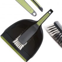 CleanPEAK Large Dustpan and Brush Set with Soft Grip Handle, Soft Bristles, Flexible Pan Edge, Grey / Green