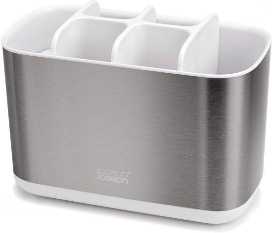 Joseph Joseph 70531 Bathroom Easy-Store Steel Toothbrush Caddy, Large- White/Steel