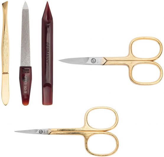Nippes Solingen Croco Manicure Set 5 Pieces Gold Plated Instruments Genuine Cowhide Leather Case in Crocodile Design with Press Stud Nippes Premium Line Dark Brown Gold-Plated - Image 4