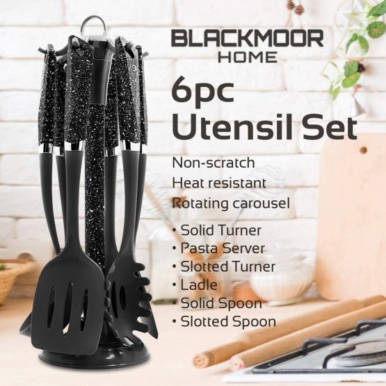 Blackmoor Home 66779 6-Piece Black Kitchen Utensils Set | Non-Scratch & Heat Resistant | BPA Free Plastic | Modern & Vibrant | Space Saving - Image 2