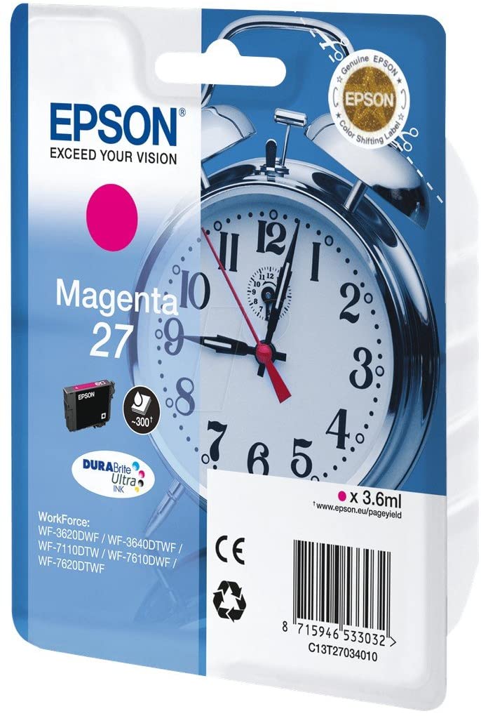 Epson 27 Magenta Alarm Clock Genuine, DuraBrite Ultra Ink Cartridge, Standard Capacity, IND Magenta - Image 2