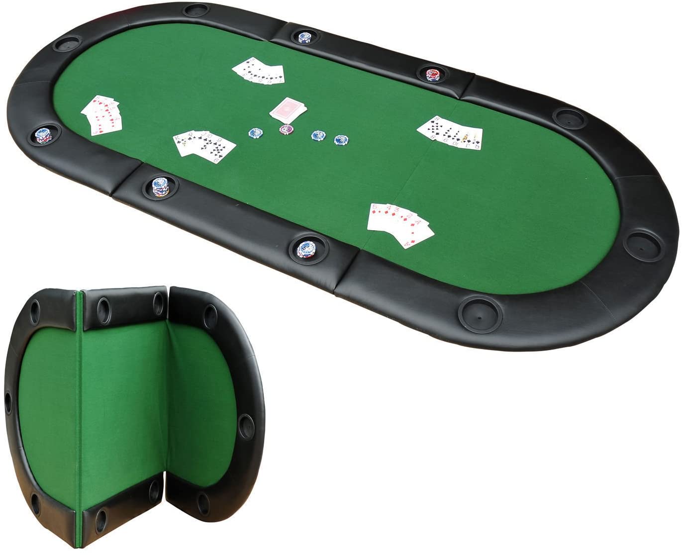 SPORTNOW Foldable Poker Mat for 10 Players, Oval Poker Table Top with Cup Holders