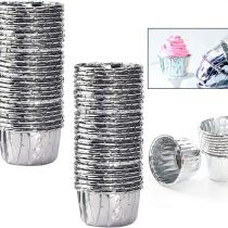 Silver Baking Cups 100Pcs Metallic Small Baking Cupcake Liners Cupcake Cases Cake Paper Wrapper Foil Metallic Muffin Cases Baking Cups for Thanksgiving Christmas Wedding Holiday Party-Silver