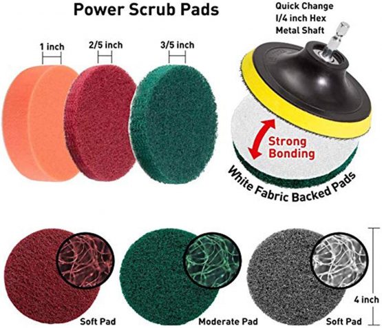 JOQINEER 13 Pieces Drill Power Scrubber Brush Scouring Pads & Sponge Cleaning Kit-All Purpose Cleaner Scrubbing Cordless Drill for Cleaning Pool Tile, Sinks,Bathtub, Ceramic, Polishing, Automobile - Image 2