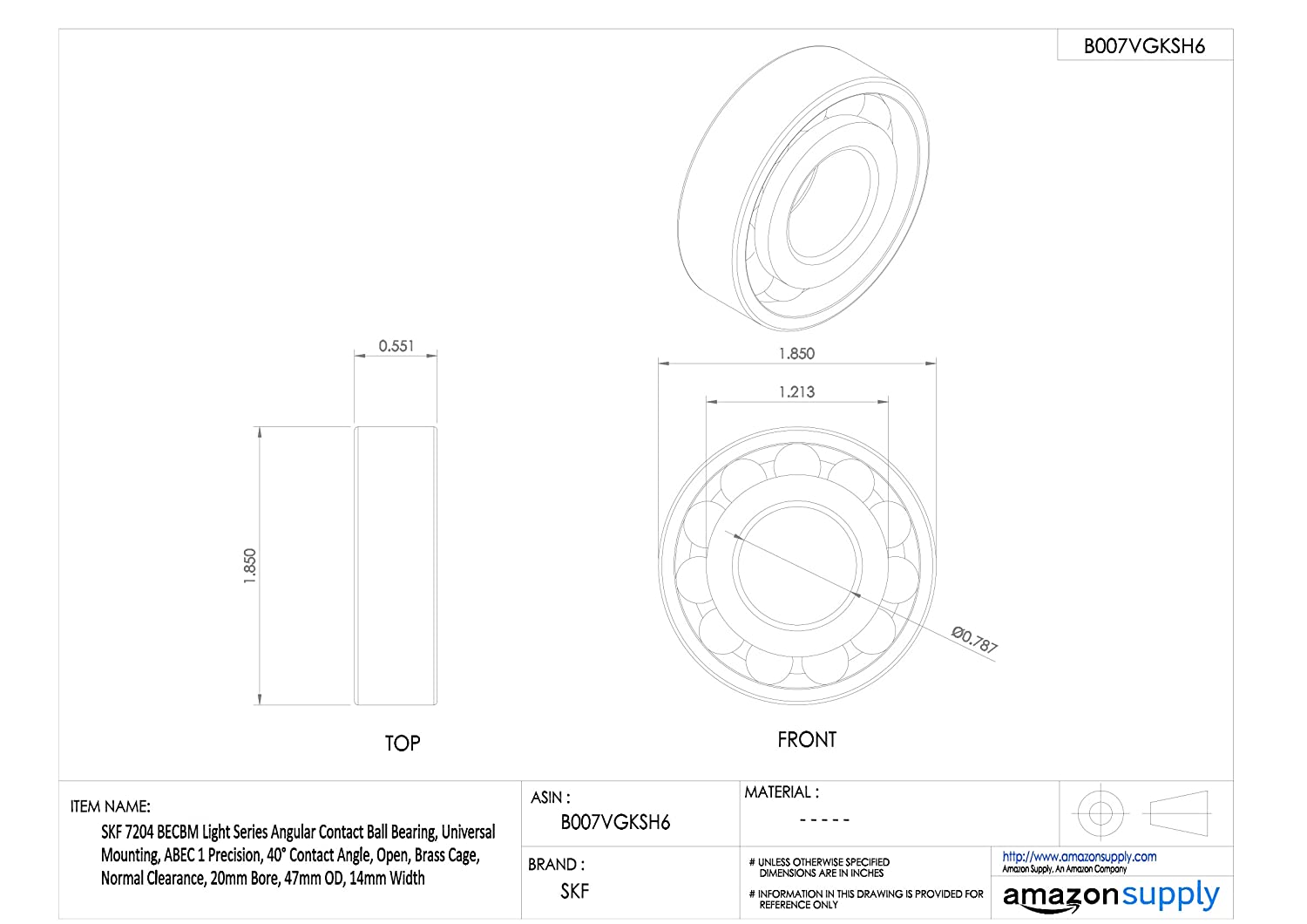 SKF 7204 BECBM Angular Contact Radial Ball Bearing, steel - Image 2